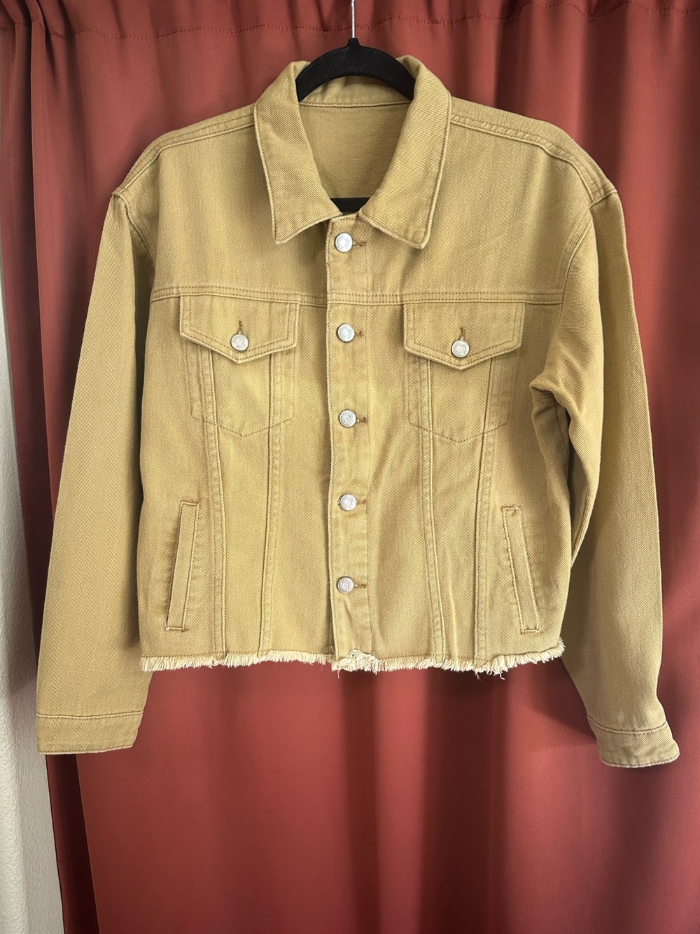 Light Mustard Denim Frayed Jacket Women’s Size M